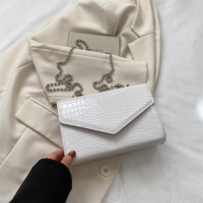 Borsa a tracolla donna in ecopelle PU motivo coccodrillo – colore bianco– URBANPULSE"