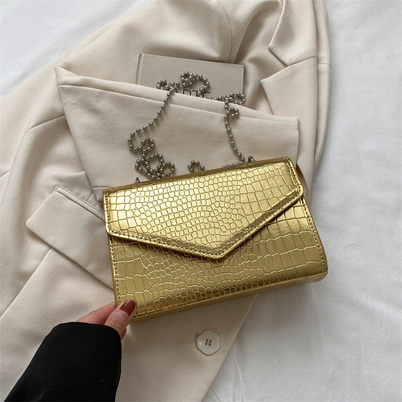 Borsa a tracolla donna in ecopelle PU motivo coccodrillo – colore oro – URBANPULSE"
